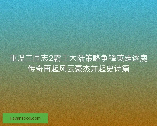 重温三国志2霸王大陆策略争锋英雄逐鹿传奇再起风云豪杰并起史诗篇